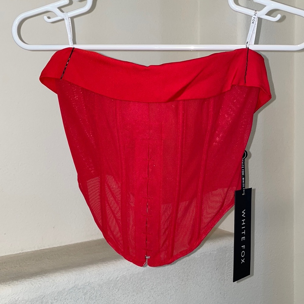 red white fox corset top